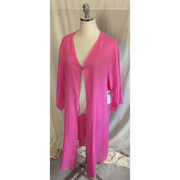 Color Me Cotton CMC Duster Women's Size XL Pink Linen 3/4 Sleeve - Picture 2 of 8